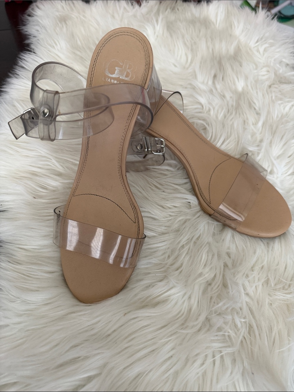Gianni Bini Clear Strap Sandal in Nude/Clear